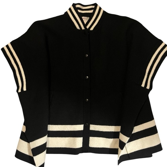 Free People | Pep Rally Poncho OS Black White Stripes - Picture 4 of 10